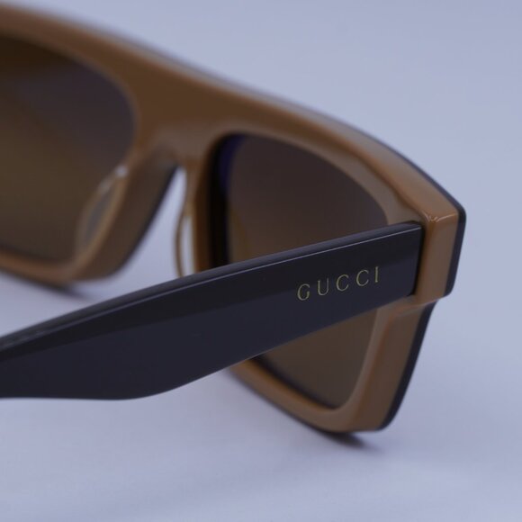 Gucci GG1616S 002 Sunglasses Bilayer Brown Rectangle Frame, Gold Lenses - Picture 7 of 10